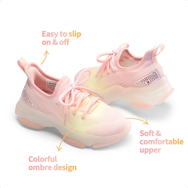 [Sparkle Pop] Kids Jelly Sole Lightweight Slip-On Sneakers - RAINBOW  PINK - 4